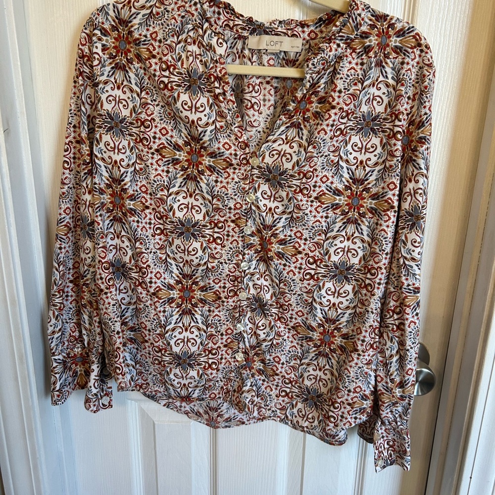 LOFT Women's Multicolor Patterned Top